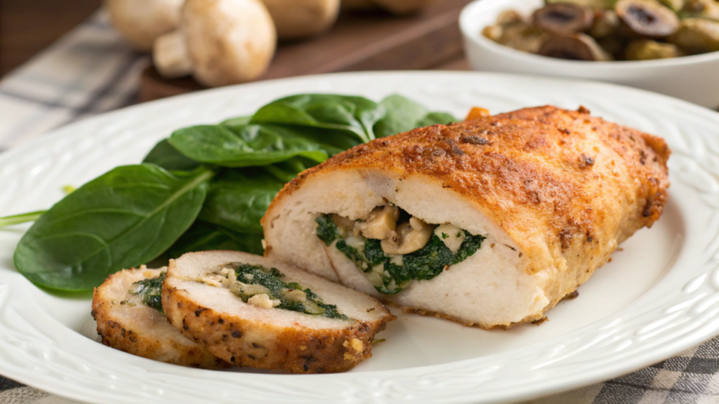 spinach and mushroom stuffed chicken fillet