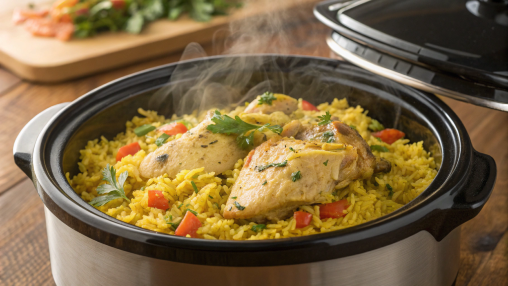 yellow rice and chicken slow cooker dish